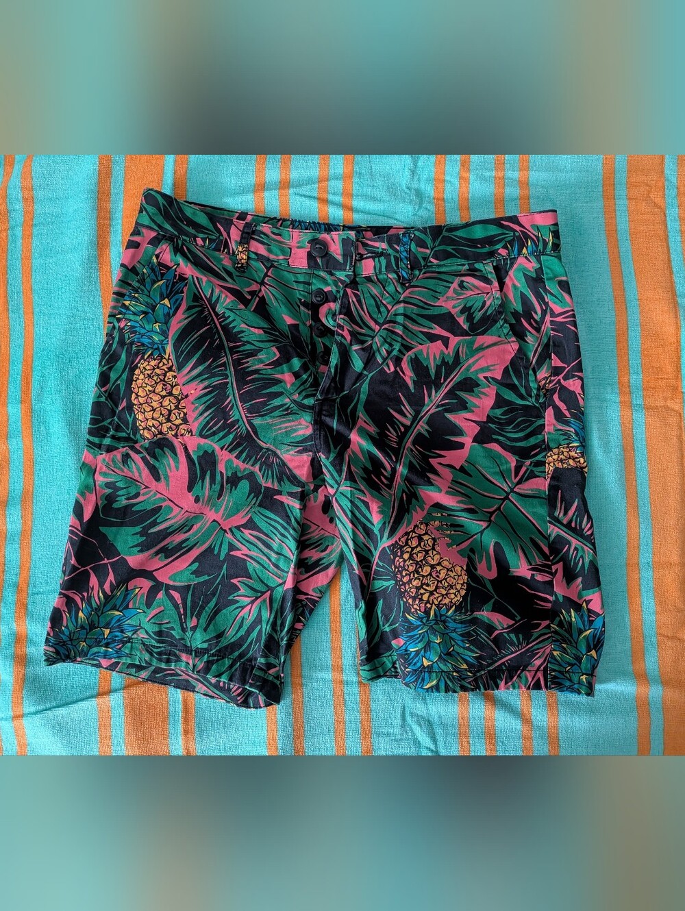 ASOS Tropical Pineapple Print Shorts - Green/Black/Pink